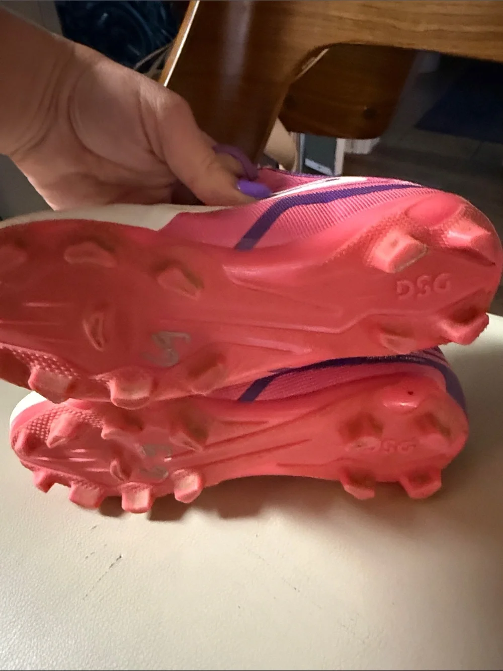 DSG White Pink Purple Kids Soccer Cleats